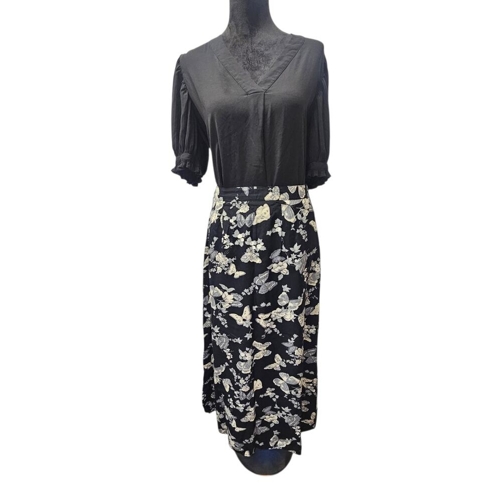 Vintage Studio Butterfly Floral Midi Skirt Black Womens Small Romantic Midi Y2K